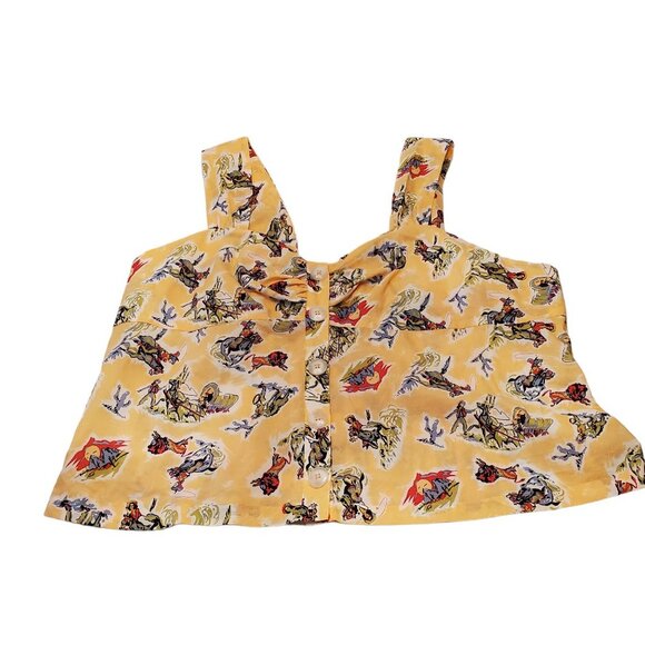 Modcloth Cropped Yellow Western Scene Sleeveless Blouse - Picture 5 of 15
